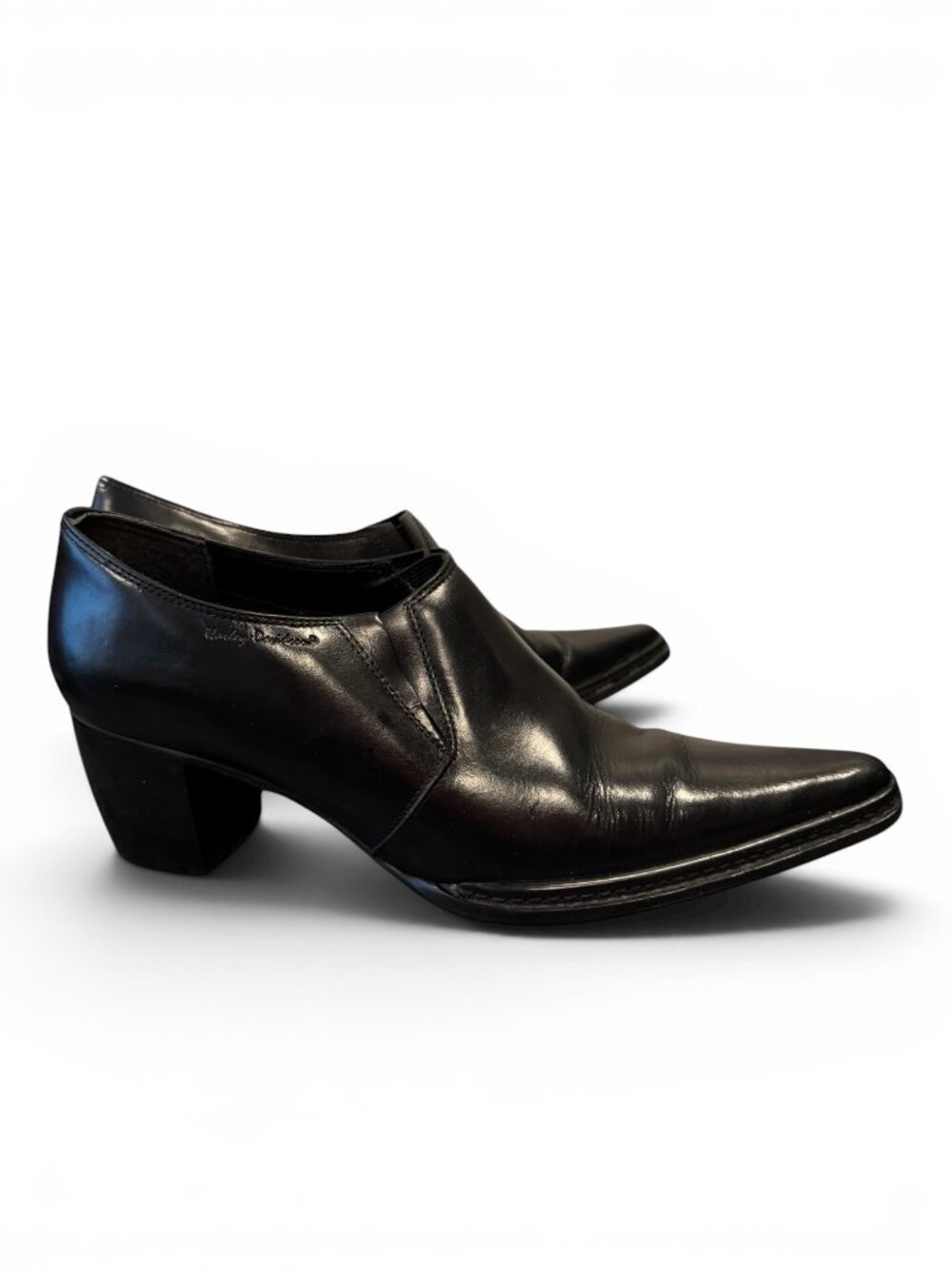 Harley Davidson Women’s Leather Mule Heels Size 9 Black Slip On Chunky Heel EUC